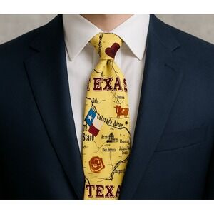 Museum Artifacts 100% Silk Texas Map Tie Alamo Cowboy Western Lone Star Hook Em!